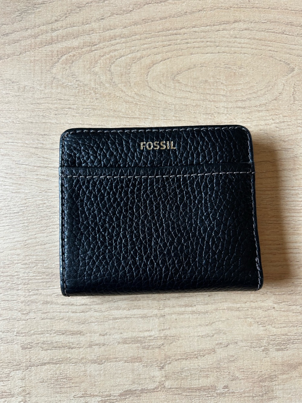 Fossil Black and Gray Leather Bifold Wallet we Brass Hardware